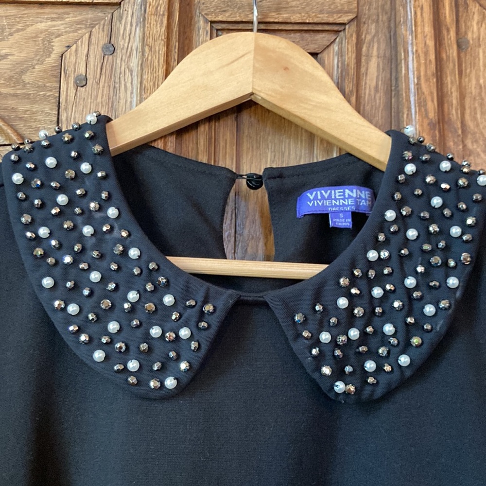 VIVIENNE Vivienne Tam Black Pearl Bead Peter Pan Collar Sleeveless Dress - Picture 5 of 10